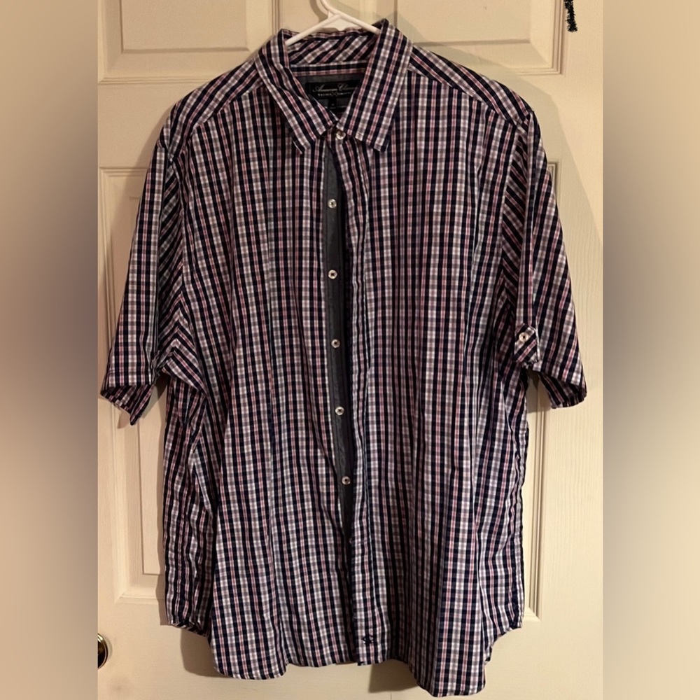 American Classic Russell Simmons Plaid Button Down Shirt, XL, navy, white, pink